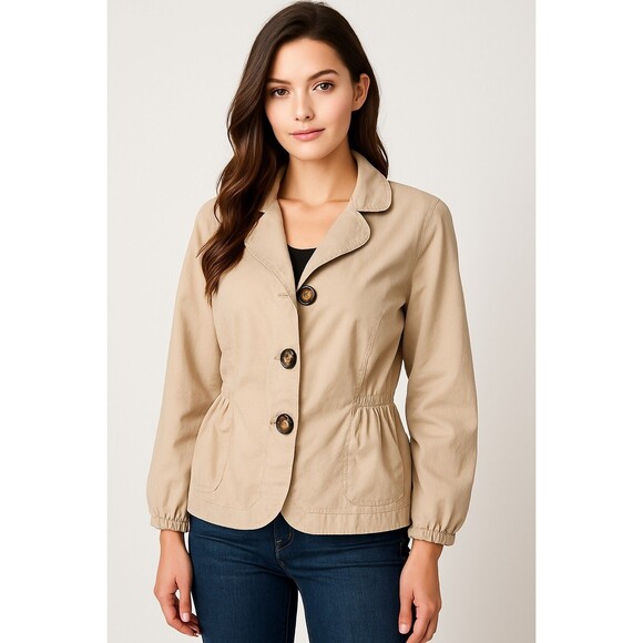 AMI Womens Beige Button Front Jacket XL Casual Lightweight Blazer Style Coat - Picture 1 of 15
